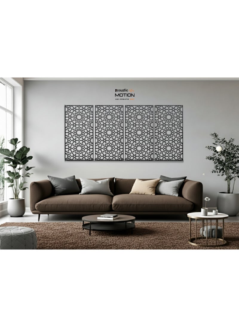 Acoustic Motion Wooden MDF Wall Art Decor Panels, TARAZ Design with Double-Face Tape, Modern Black Wall Hanging for Home, Living Room, Bedroom, Office & Hotel, 25×50×0.5 cm, 4-Piece Set - Image 3